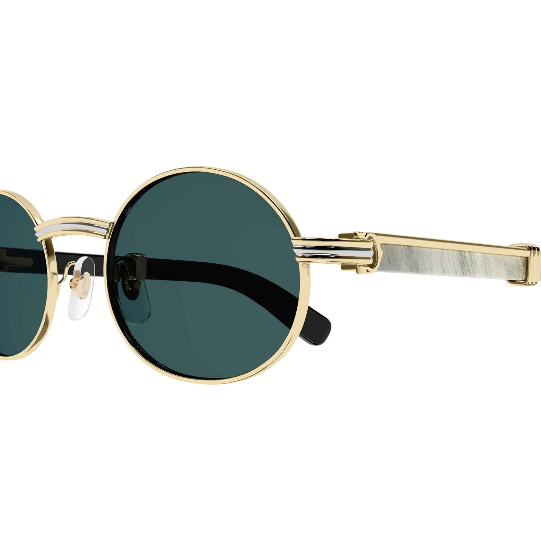 Detailed View of Cartier Eyewear Decor C De CT0464S-007 Buffalo Horn Gold White Sunglasses